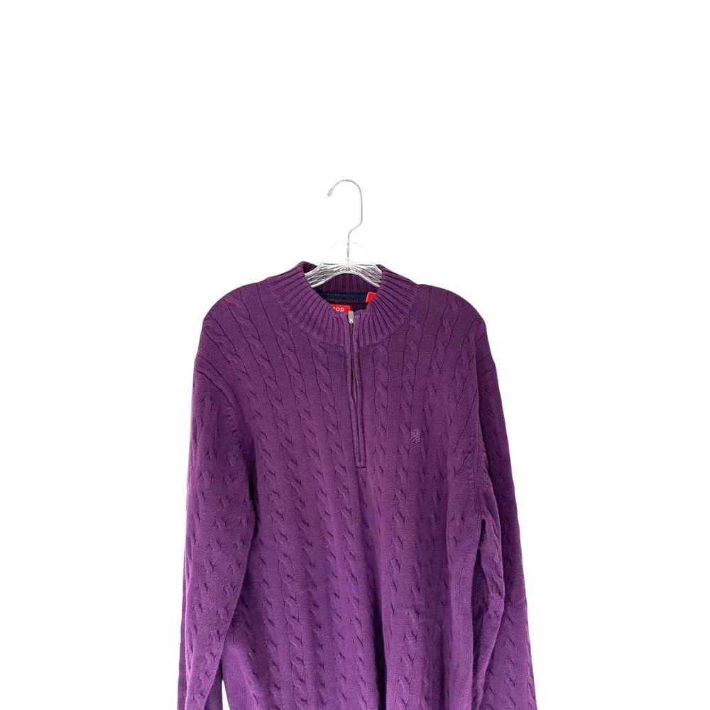 Izod Quarter Zip Men's Purple Cable‎ Knot Mock Neck Long Sleeve Sweater Large